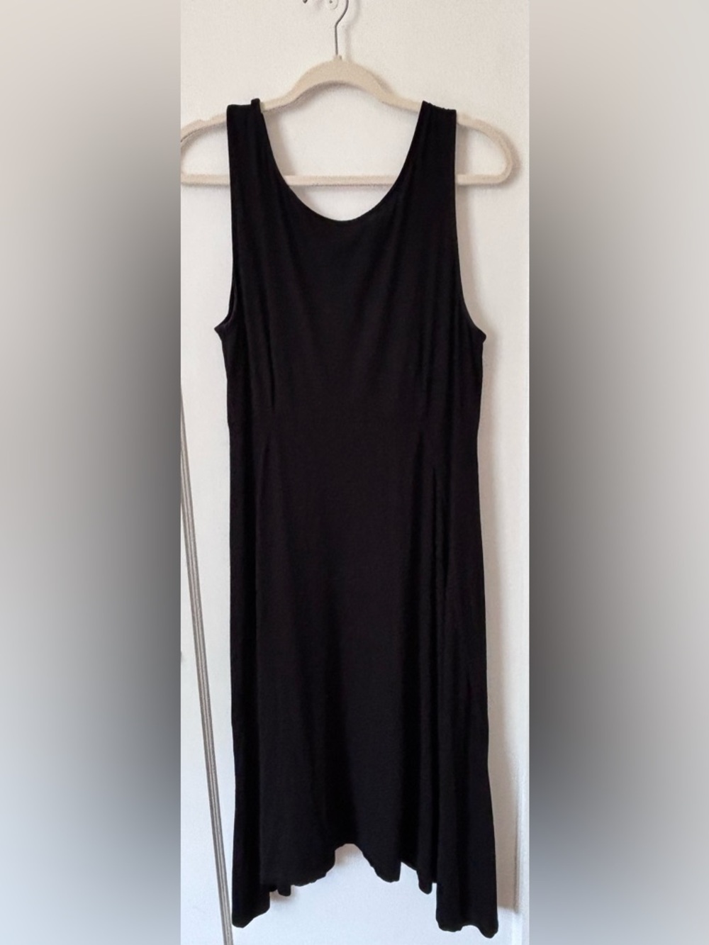 Eileen Fisher Black Sleeveless Midi Swing Dress Medium Minimalist Quiet Luxury